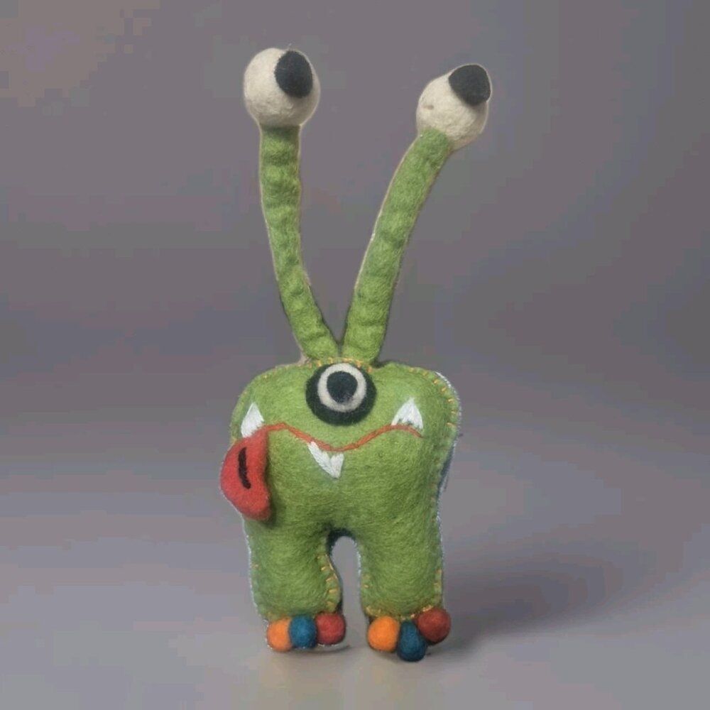 Tooth Fairy Pillow Money Satchel Wool Plush Stuffed Toy Monster Handmade Artisan